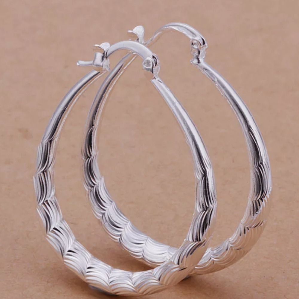 Diamond Cut Silver Hoops